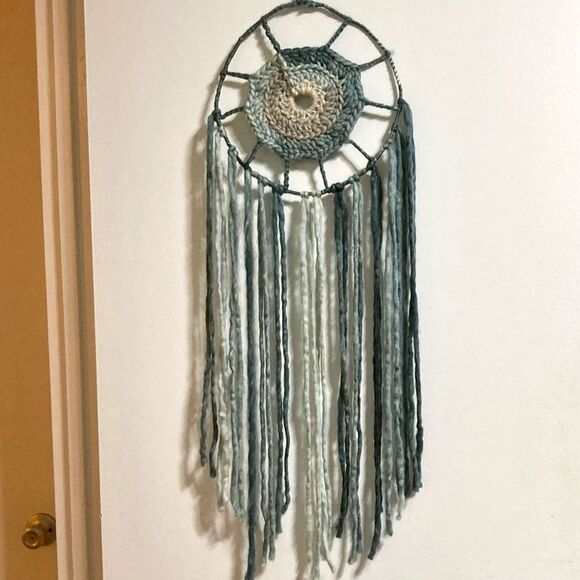 Wall Art Dreamcatcher Tapestry Boho Thick Natural WOOL Blue and Gray 11 x 32 in - Picture 7 of 14